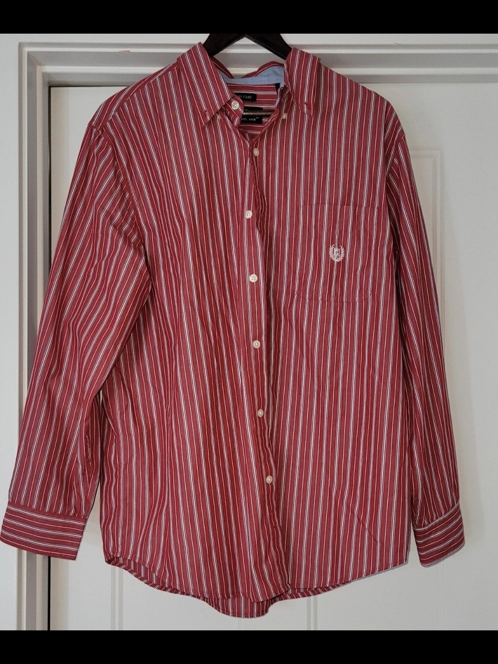 Chaps Red and White Striped Long-Sleeve Button-Down Shirt